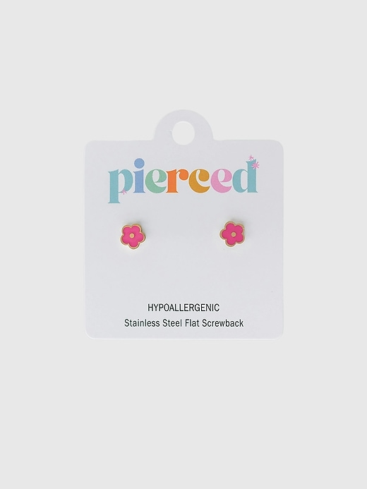 Image number 1 showing, Pierced Co Hot Pink Flower Screwback Earrings