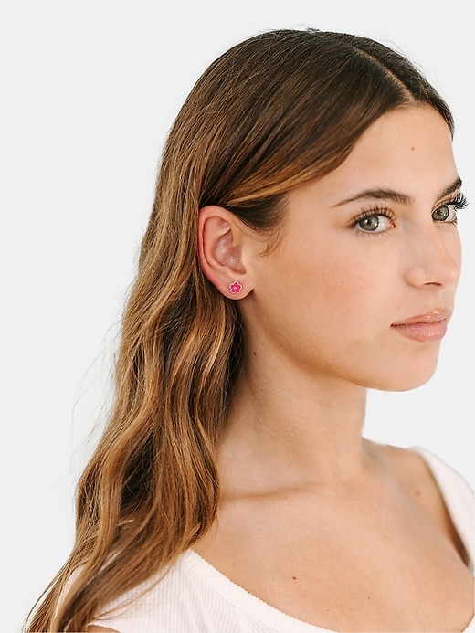 Image number 3 showing, Pierced Co Hot Pink Flower Screwback Earrings