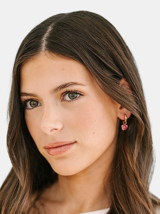 Image number 3 showing, Pierced Co Hot Pink Flower Charm For Huggie Earrings