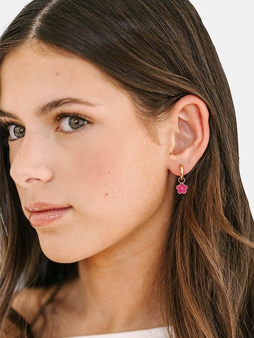 Image number 2 showing, Pierced Co Hot Pink Flower Charm For Huggie Earrings