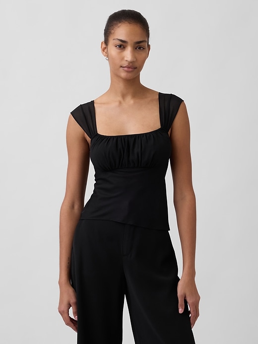 Puff-Sleeve Collared Crop Top