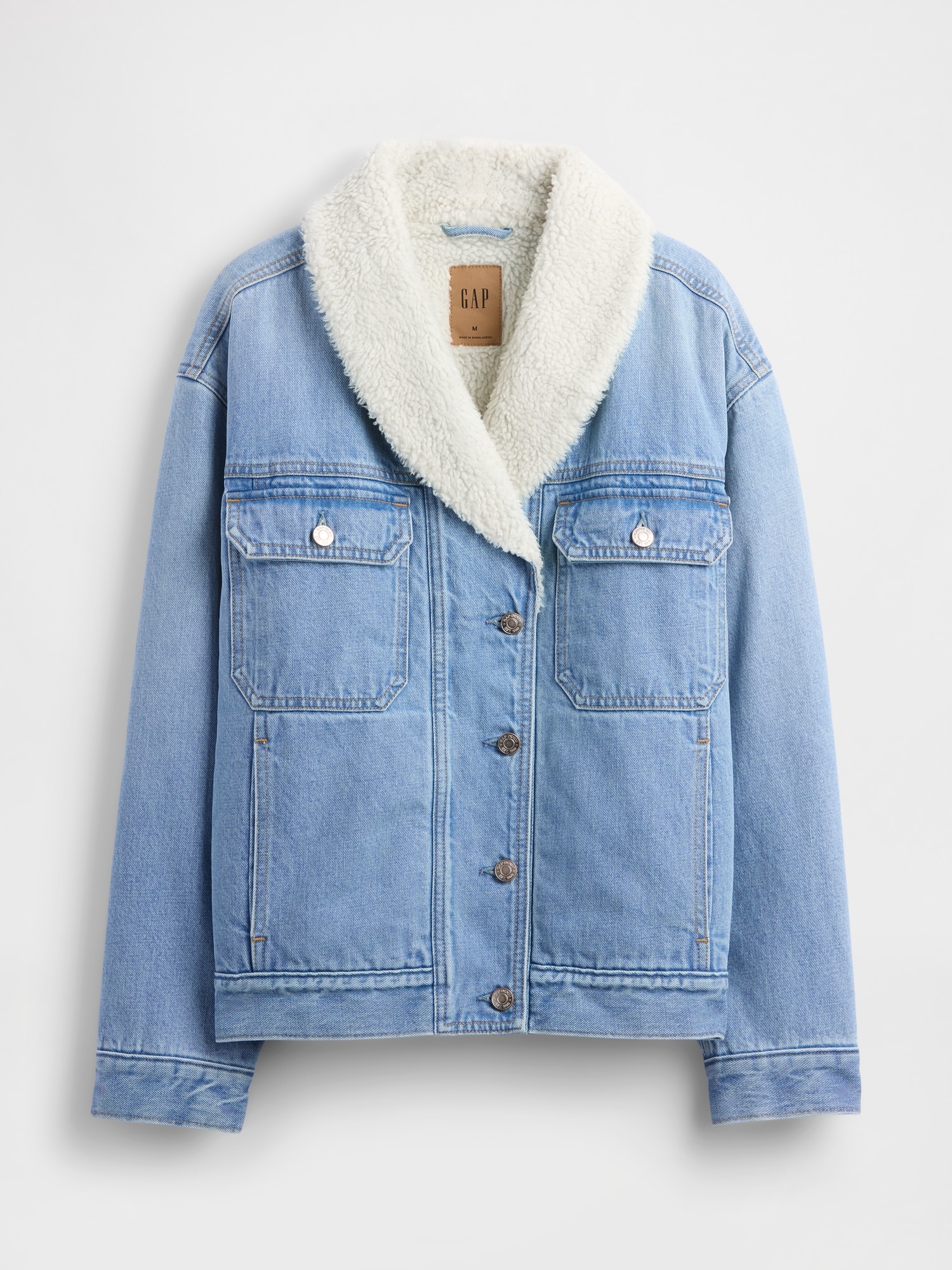 Sherpa-Lined Shawl Denim Jacket