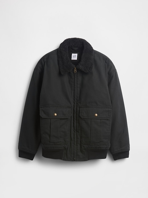 Image number 1 showing, Kids Sherpa-Lined Canvas Bomber Jacket
