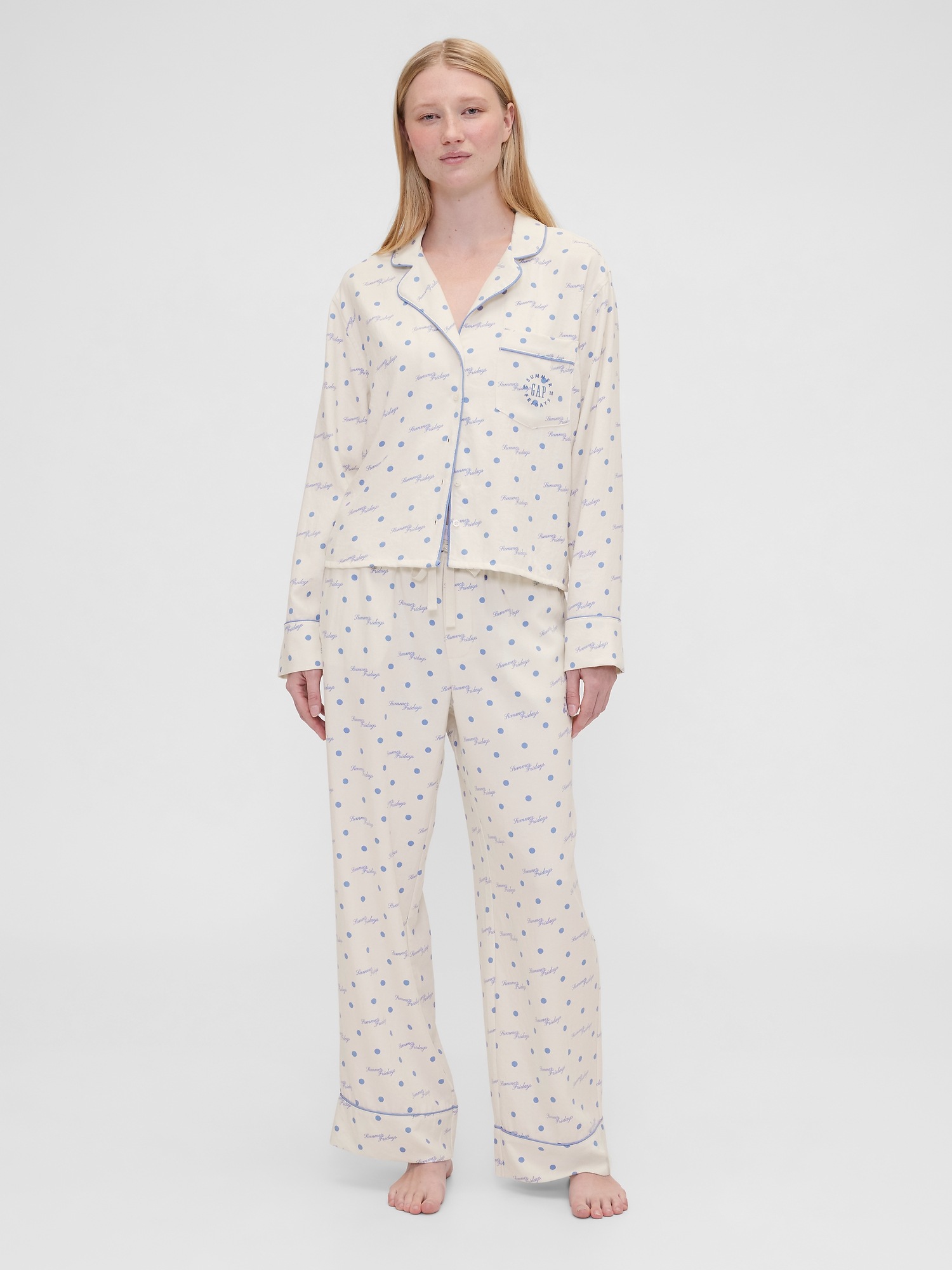 Женская рубашка Gap × Summer Fridays Relaxed Flannel Dotted PJ, цвет: Слоновая кость бежевый — фото 3