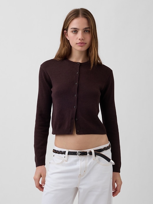 Image number 1 showing, 100% Cotton Relaxed Crop Cardigan Sweater