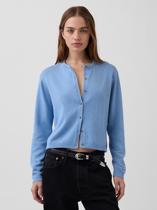 Image number 1 showing, 100% Cotton Relaxed Crop Cardigan Sweater