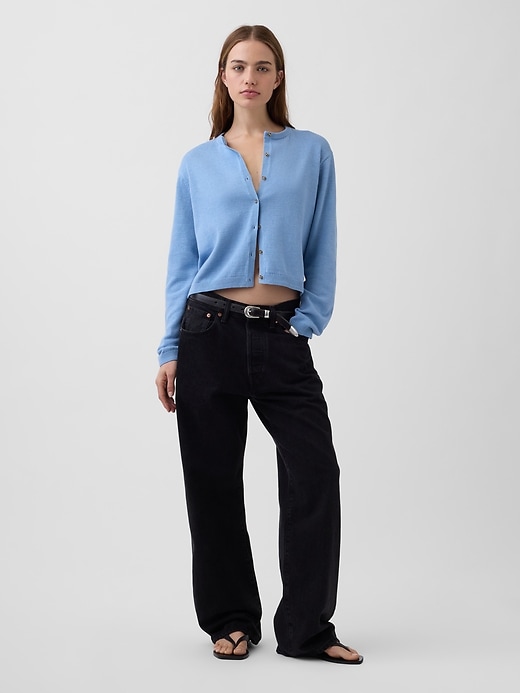 Image number 2 showing, 100% Cotton Relaxed Crop Cardigan Sweater