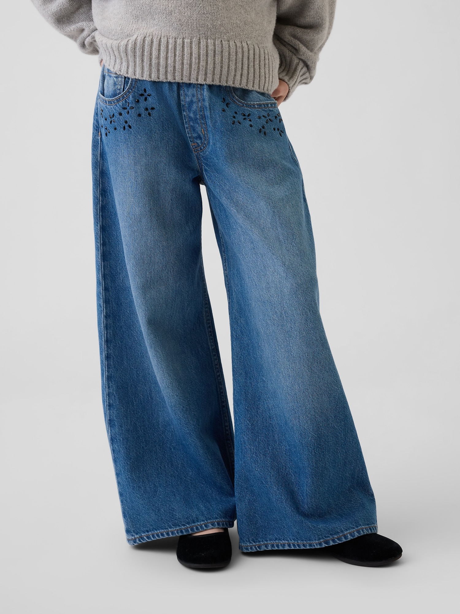 Kids Low Rise Beaded Easy Baggy Jeans