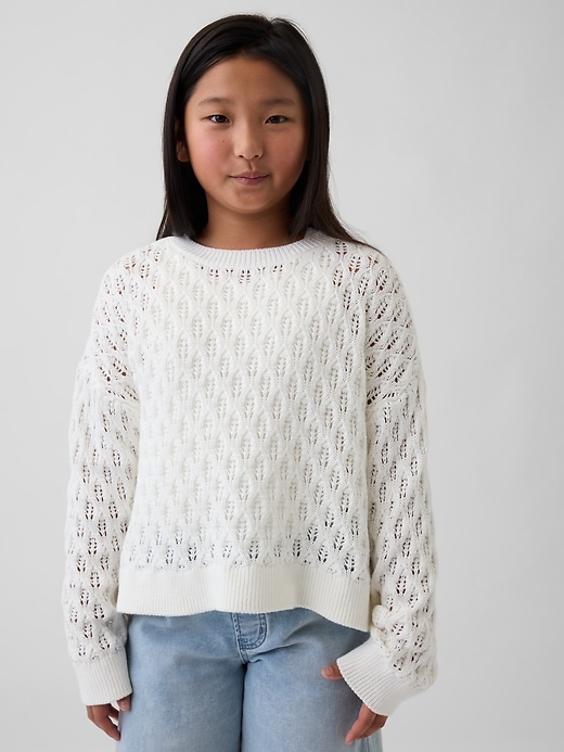 Image number 1 showing, Kids Crochet Oversized Crewneck Sweater