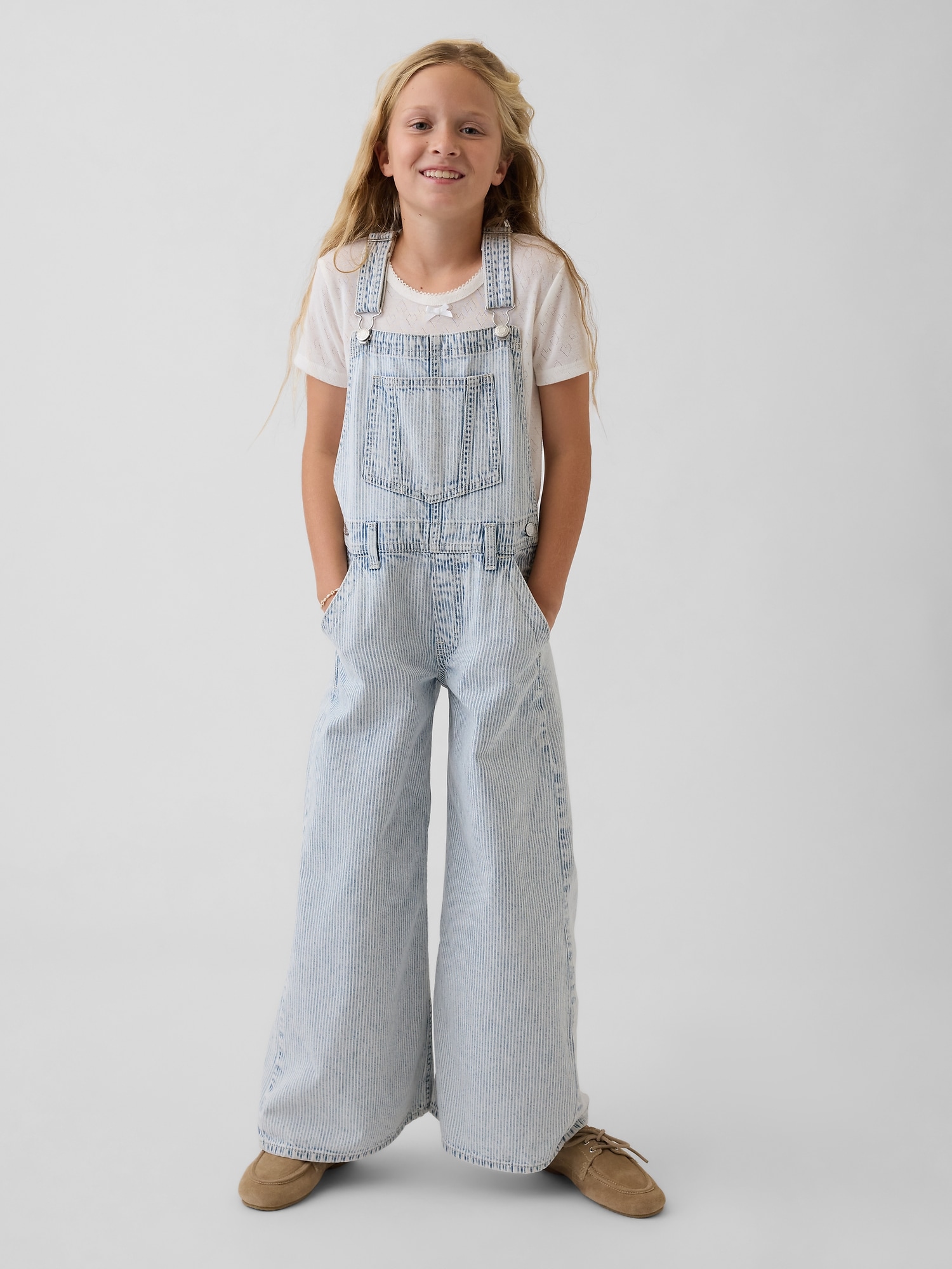 Kids Denim Stripe Baggy Overalls