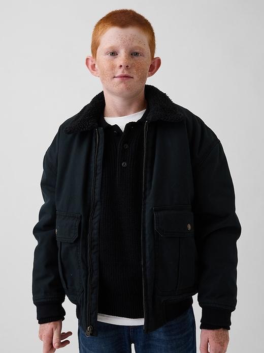 Image number 1 showing, Kids Sherpa-Lined Canvas Bomber Jacket