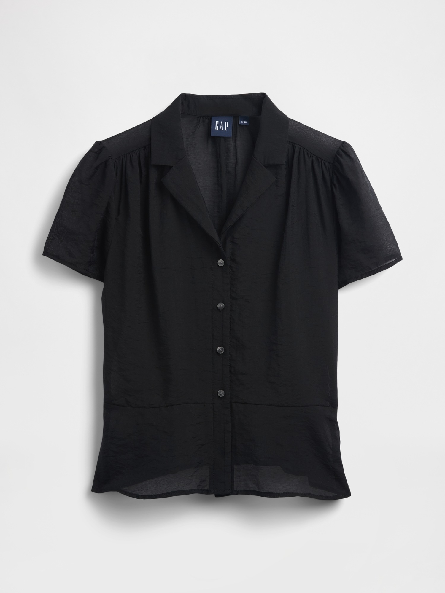Женский топ Gap Sheer Button-Front Peplum Top, цвет: Чёрный — фото 5