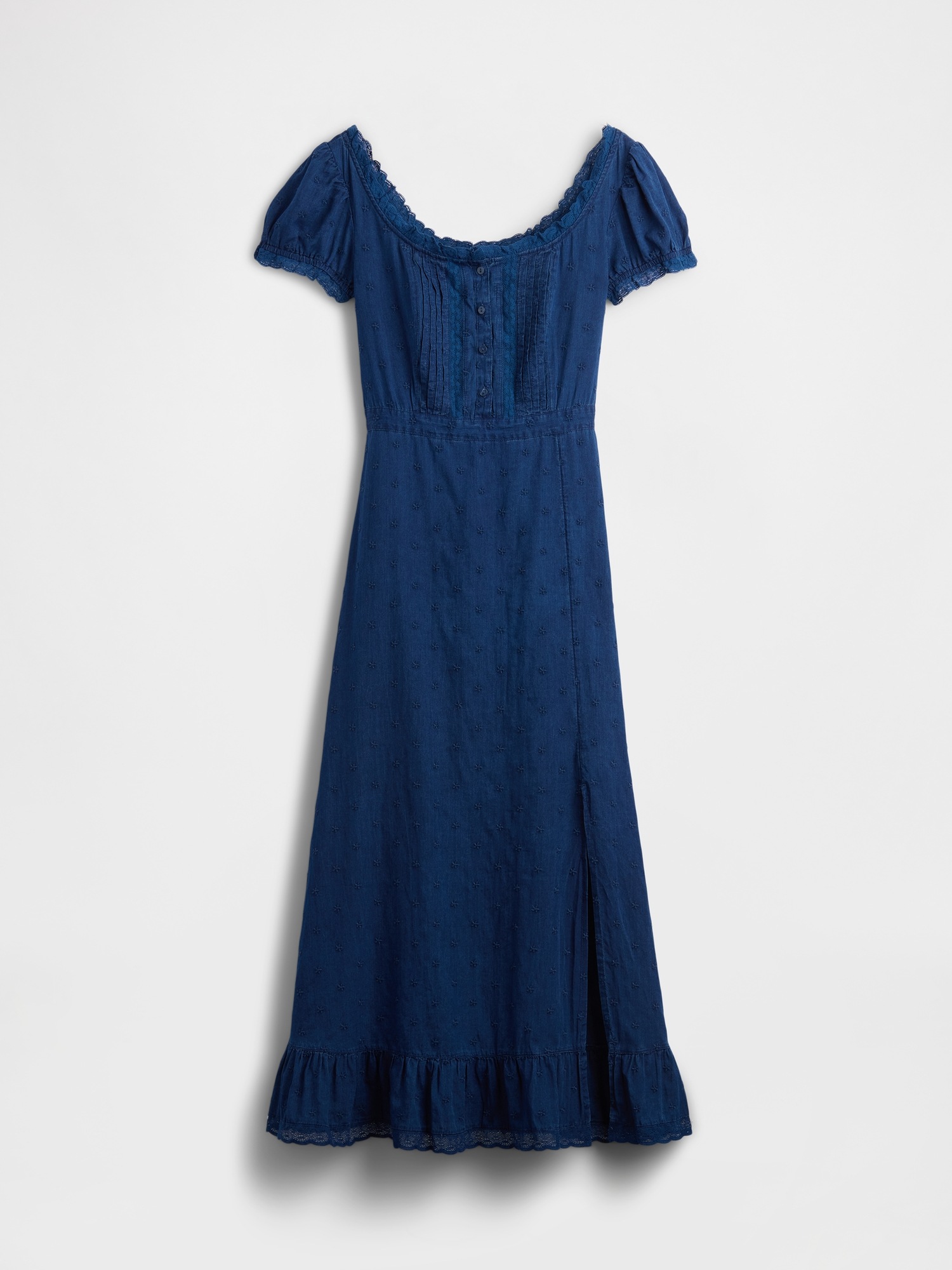 Женское платье Gap Embroidered Puff-Sleeve Maxi, цвет: Средний индиго — фото 6