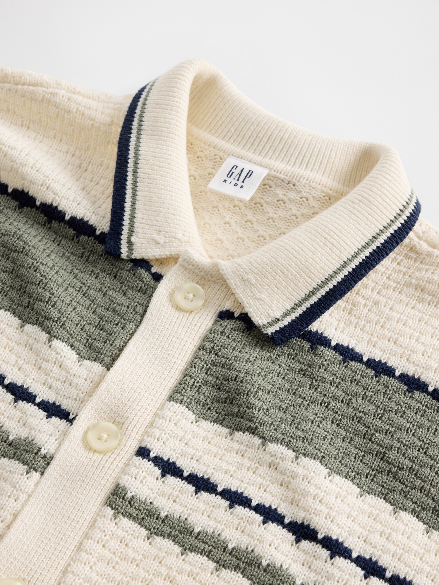 Детский кардиган Gap Relaxed Polo Cardigan, цвет: Зелёный полосатый — фото 5