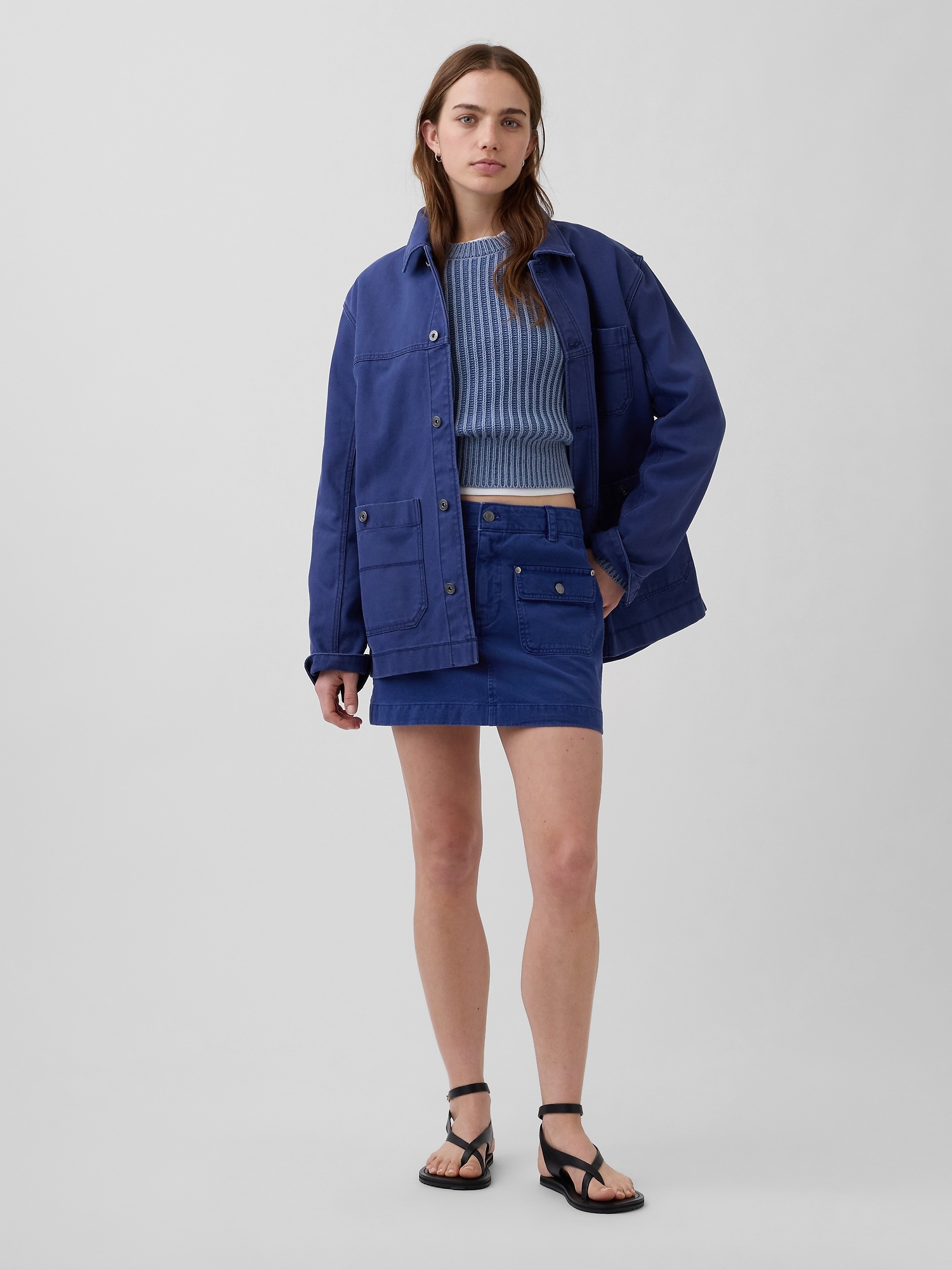 Женский свитер Gap 100% Cotton Barrel-Sleeve Crop Sweater, цвет: Синий — фото 2
