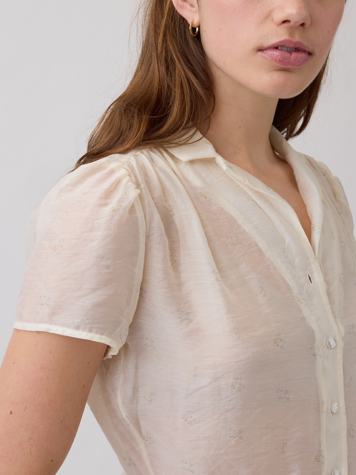 Sheer Button-Front Peplum Top