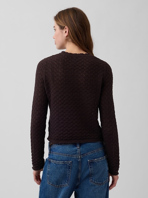 Image number 3 showing, 100% Cotton Pointelle Crop Sweater