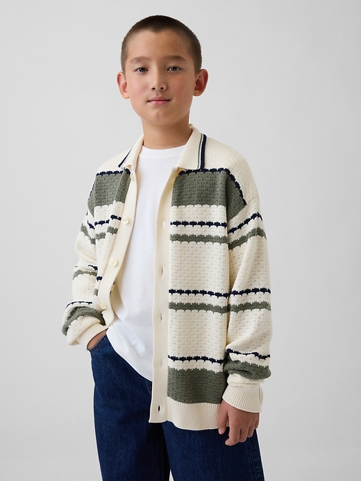 Image number 1 showing, Kids Relaxed Polo Cardigan Sweater