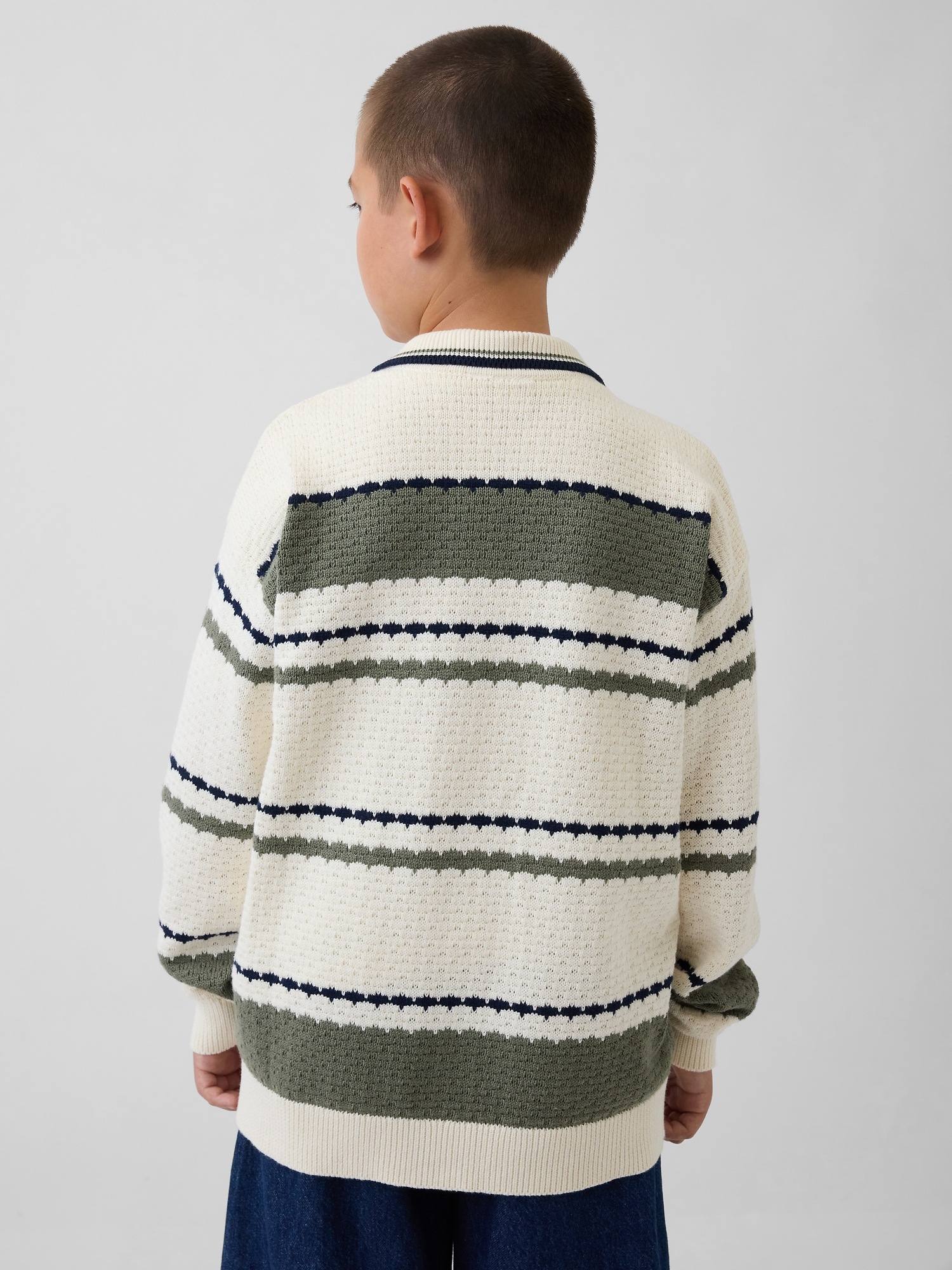 Детский кардиган Gap Relaxed Polo Cardigan, цвет: Зелёный полосатый — фото 3