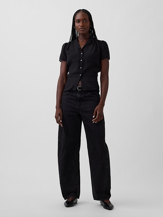 Image number 2 showing, Sheer Button-Front Peplum Top