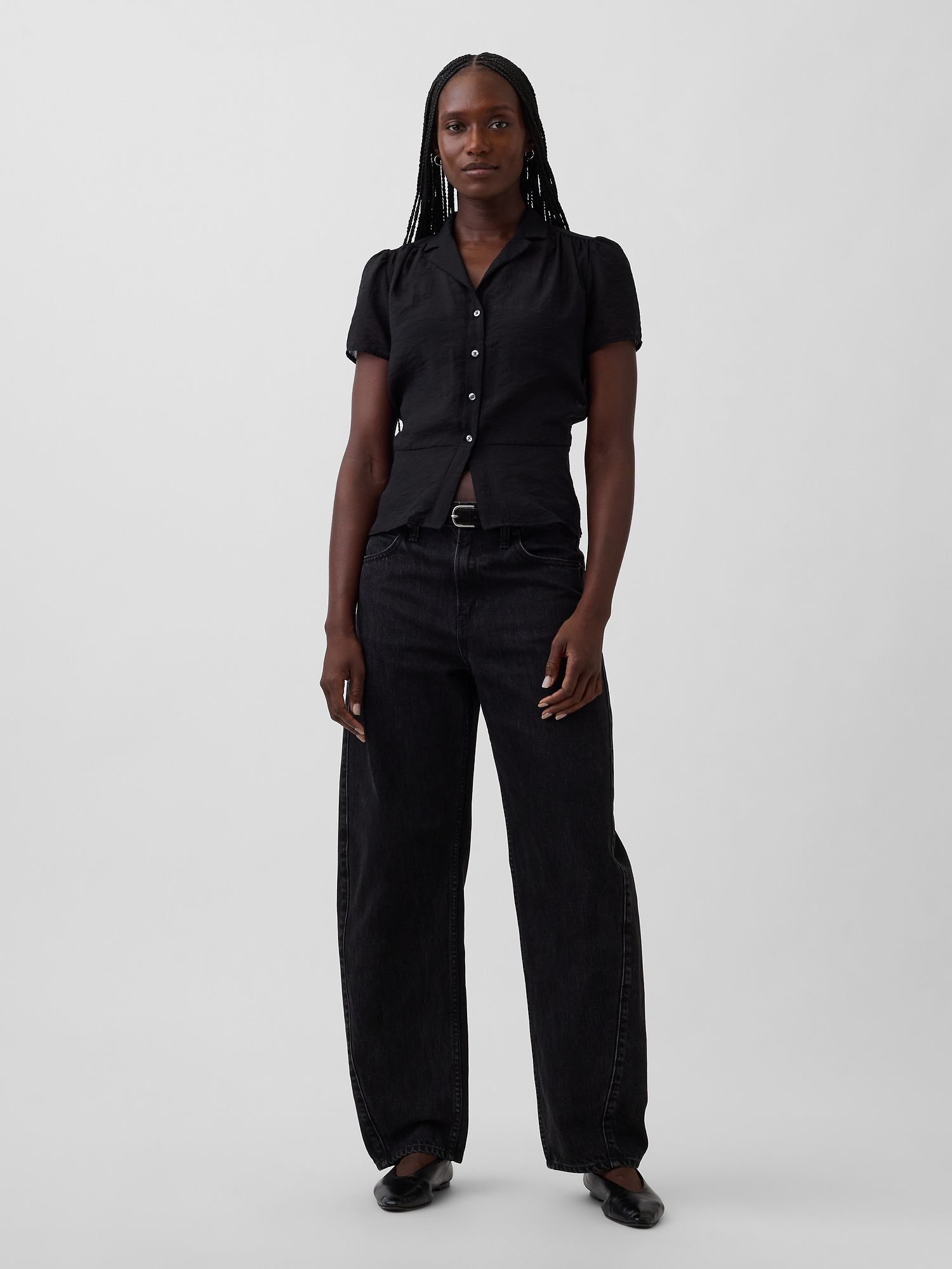 Женский топ Gap Sheer Button-Front Peplum Top, цвет: Чёрный — фото 2