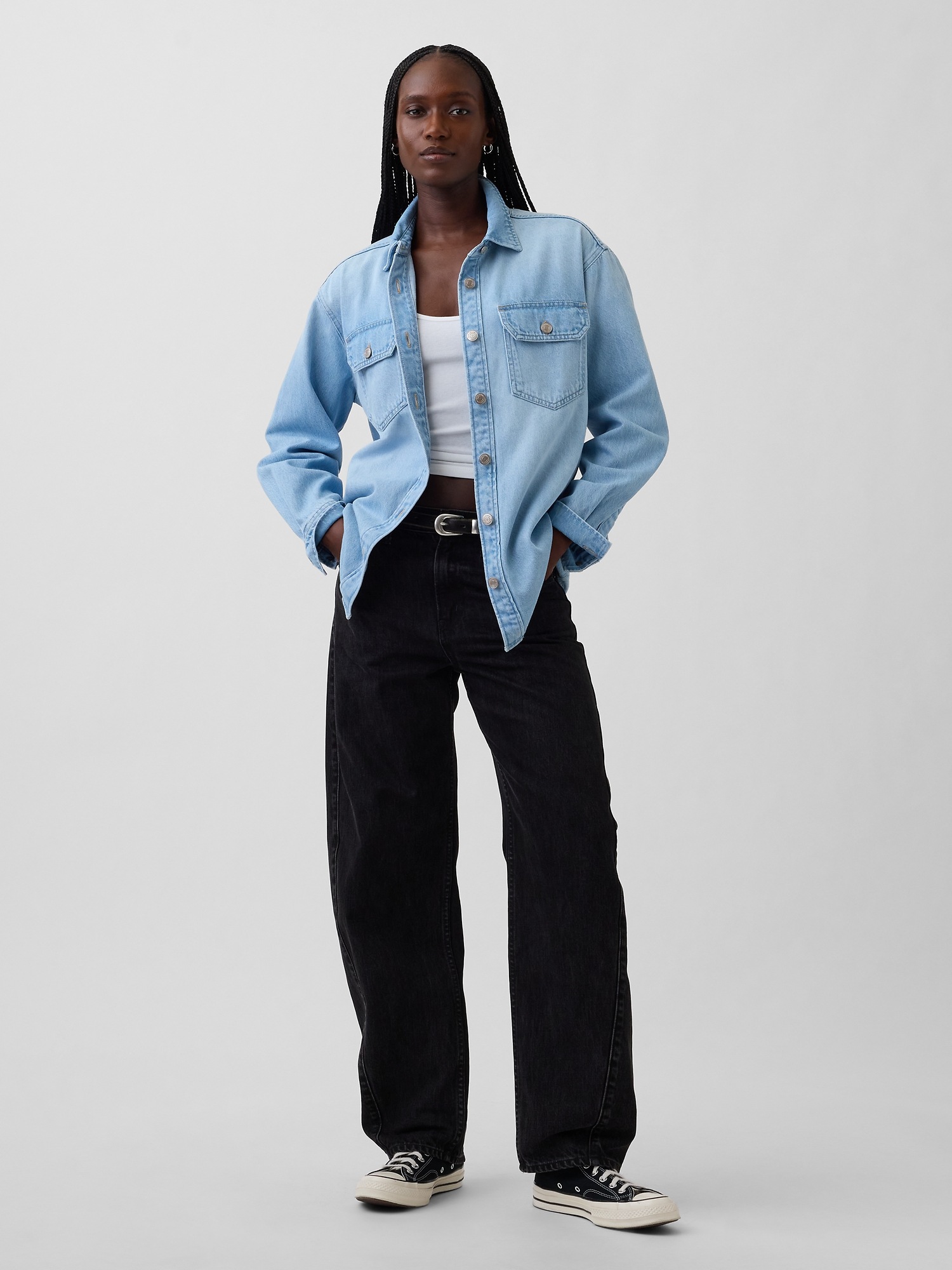 Женская куртка Gap Denim Western Shirt Jacket, цвет: Светлая варка — фото 2