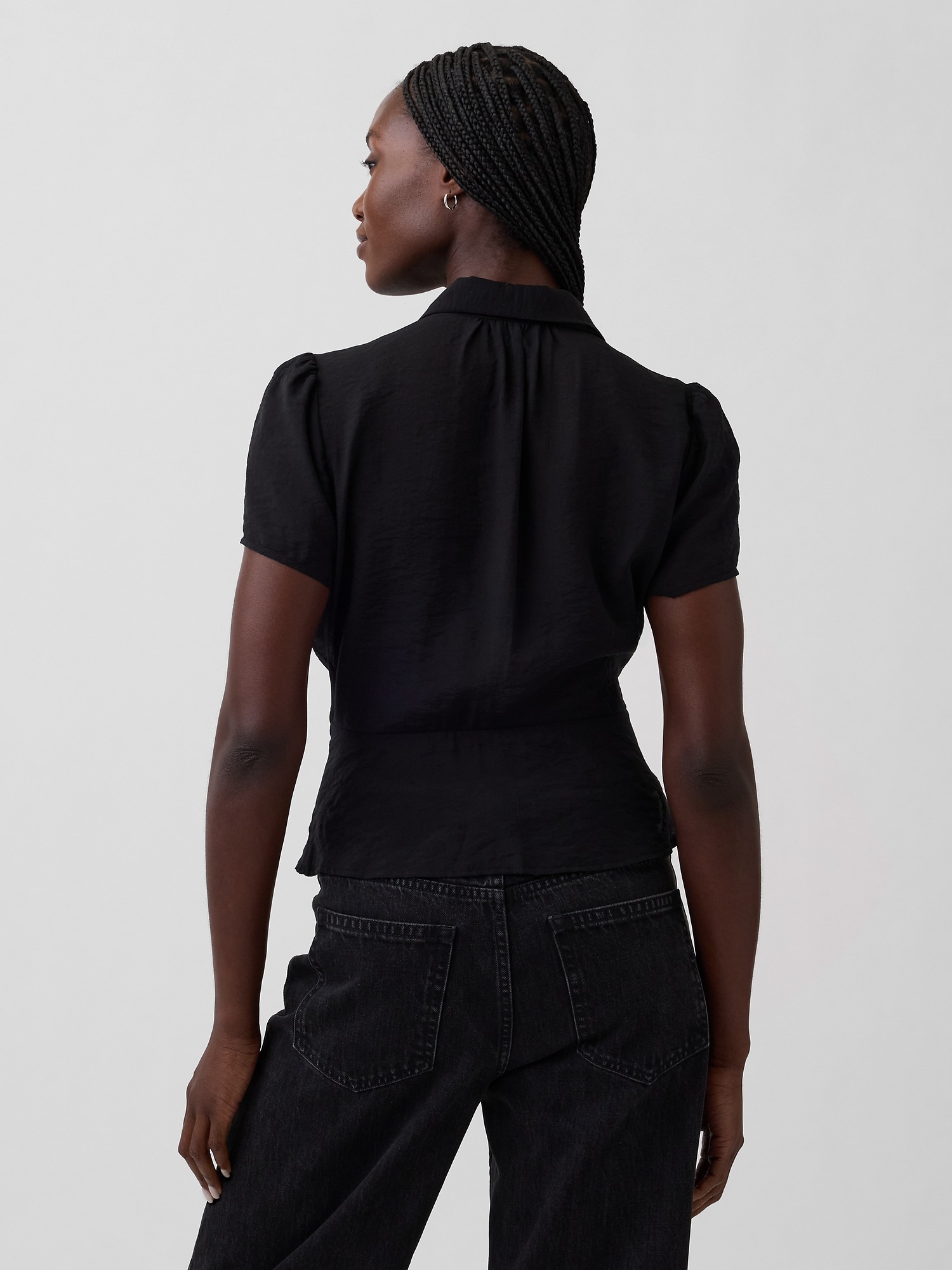 Женский топ Gap Sheer Button-Front Peplum Top, цвет: Чёрный — фото 3
