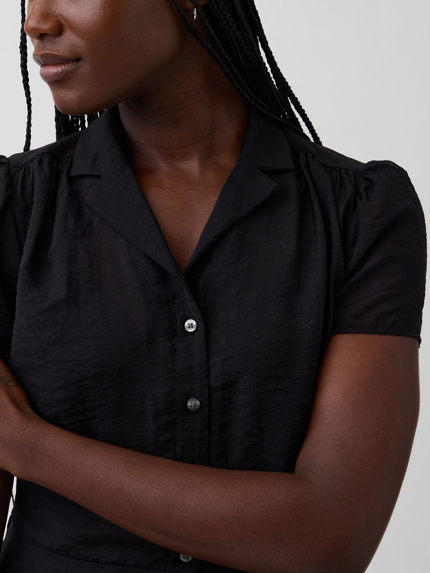 Женский топ Gap Sheer Button-Front Peplum Top, цвет: Чёрный — фото 4