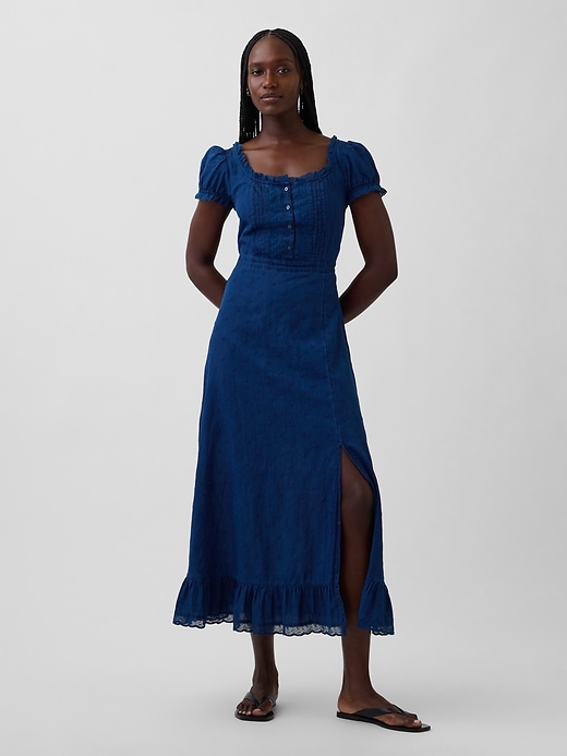 Image number 1 showing, Embroidered Puff-Sleeve Maxi Dress