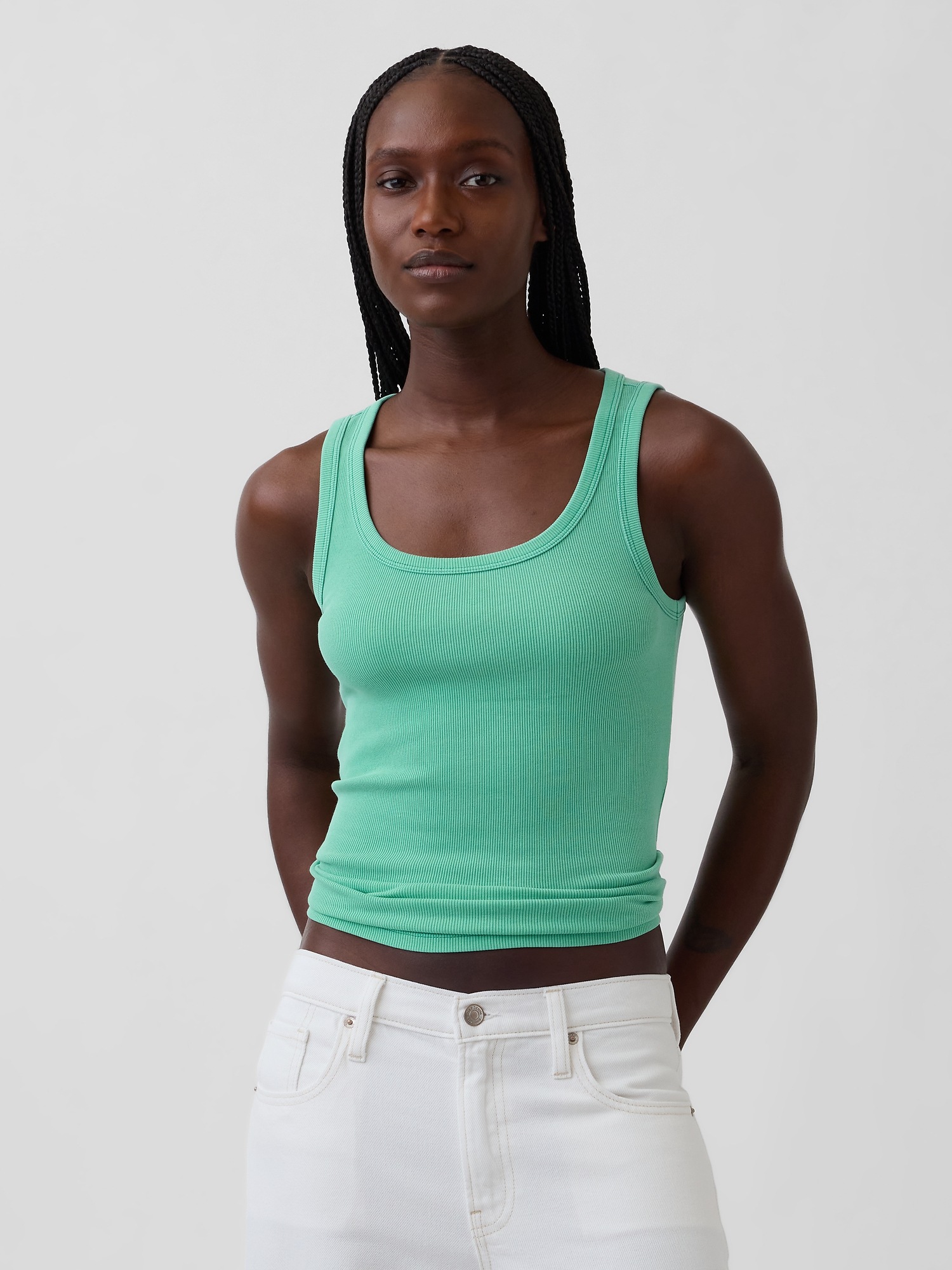Gap Women's Grey Tie Dye Tank Top - Ribbed, Stretch, Slim Fit, Scoop Neck, Sleeveless