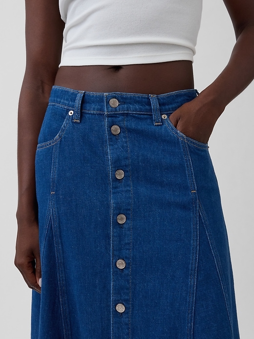 Image number 4 showing, Seamed Denim Button-Front Maxi Skirt