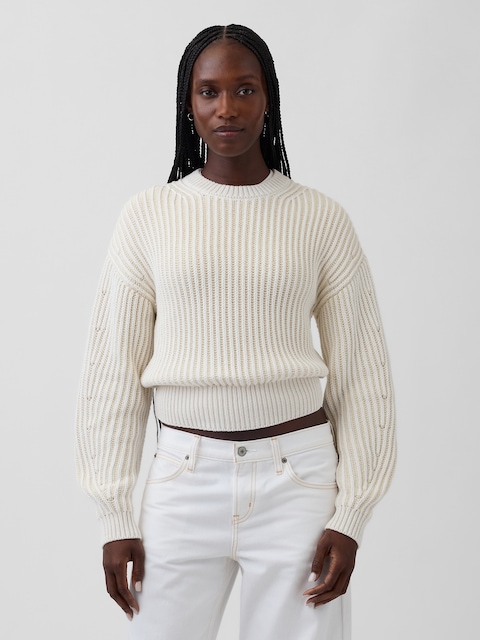 100% Cotton Barrel-Sleeve Crop Sweater