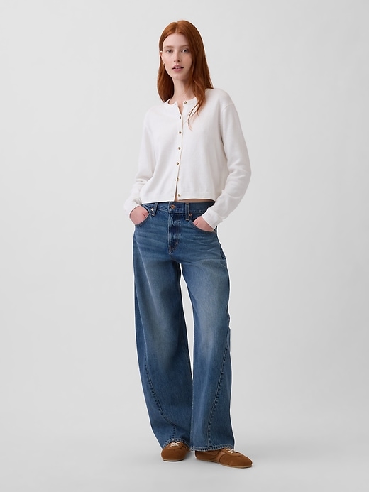 Image number 2 showing, 100% Cotton Relaxed Crop Cardigan Sweater