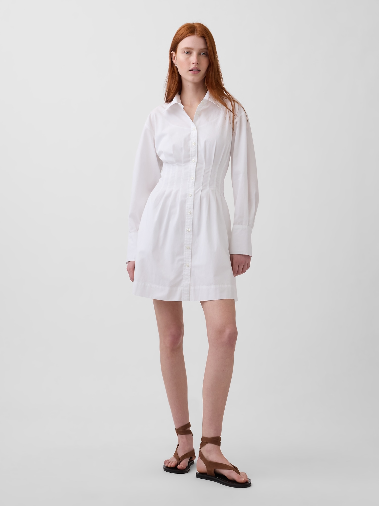 Pleated Mini Shirtdress