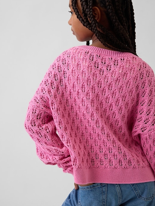Image number 3 showing, Kids Crochet Oversized Crewneck Sweater