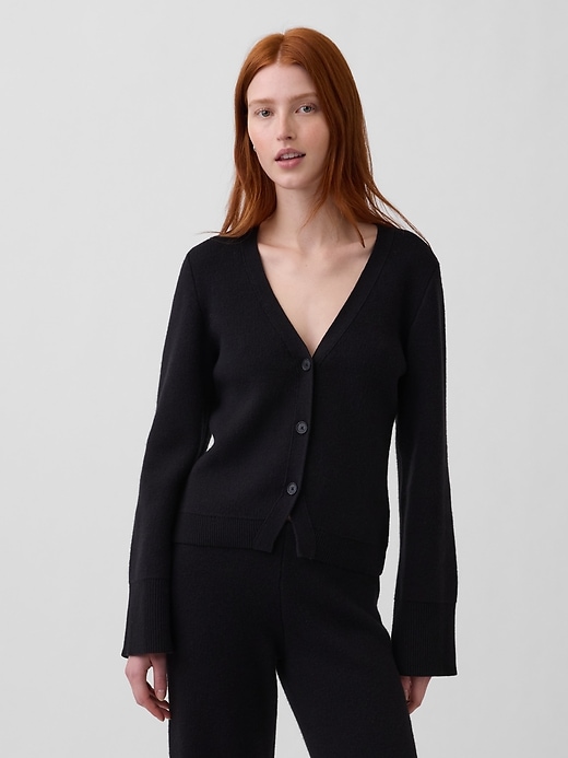 Image number 1 showing, Cotton-Blend Relaxed V-Neck Cardigan Sweater