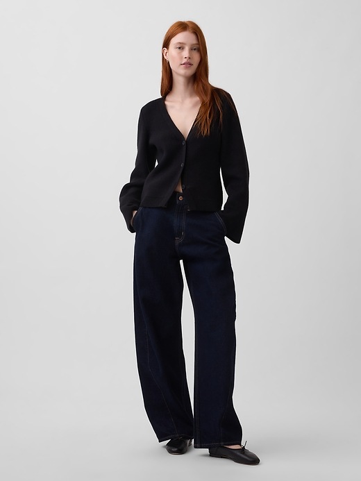 Image number 2 showing, Cotton-Blend Relaxed V-Neck Cardigan Sweater