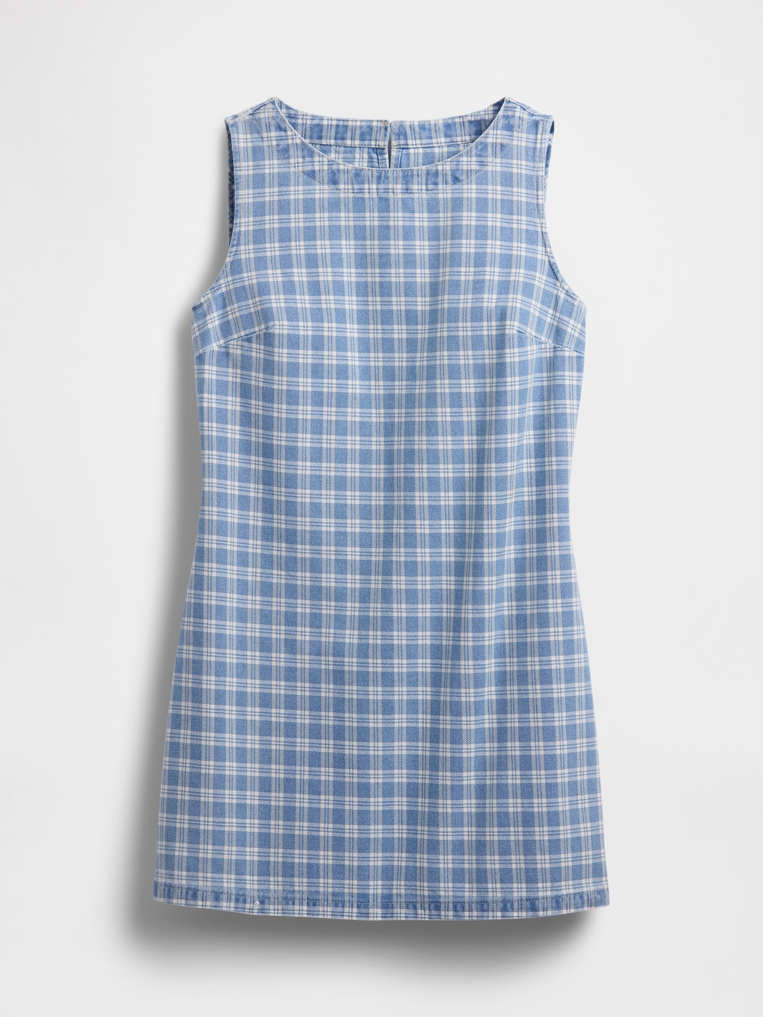 Женское платье Gap Plaid Denim Mini Shift, цвет: Светлый индиго клетчатый — фото 3