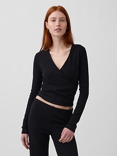 Modern Wide Rib Wrap V-Neck T-Shirt