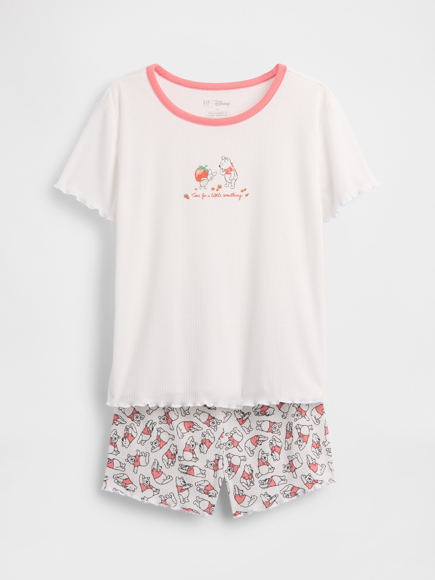 Детская пижама Gap Winnie The Pooh в рубчик из переработанных материалов: футболка и шорты, цвет: Молочный белый — фото 2