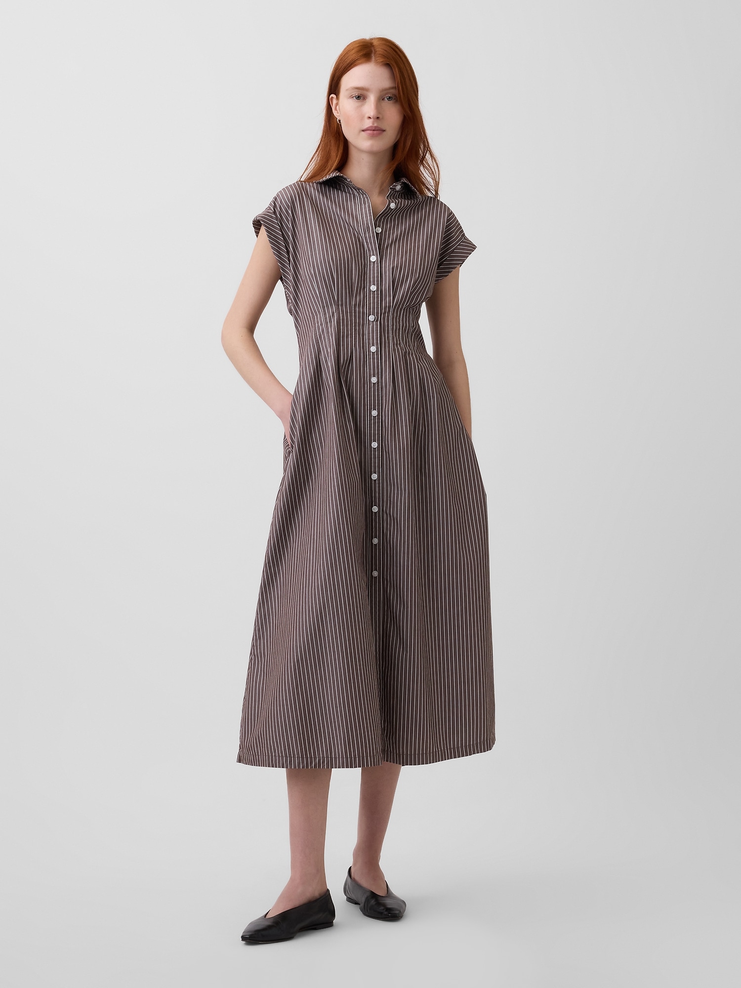 Poplin Cinched Midi Shirtdress