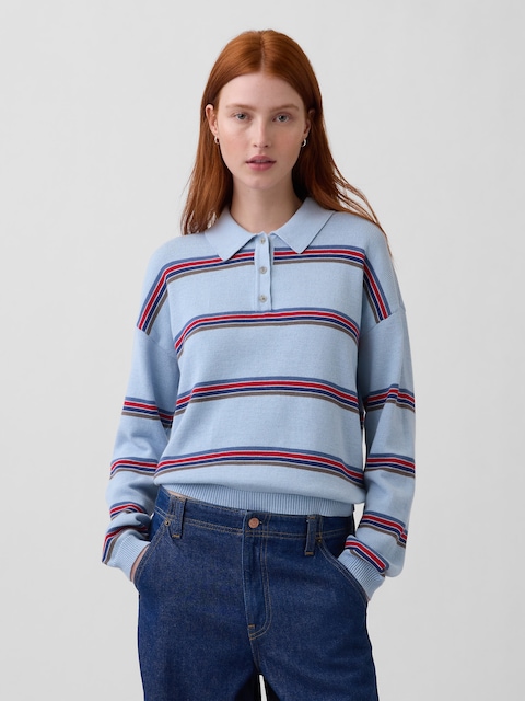100% Cotton Relaxed Polo Sweater
