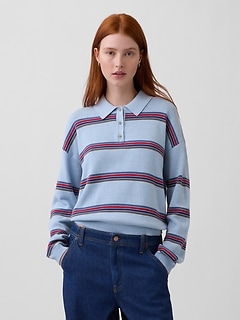 100% Cotton Relaxed Polo Sweater