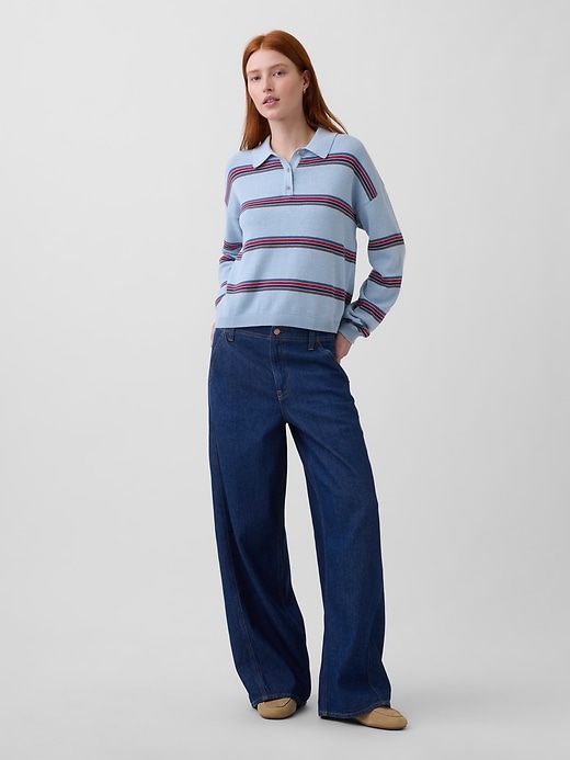 Image number 2 showing, 100% Cotton Relaxed Polo Sweater