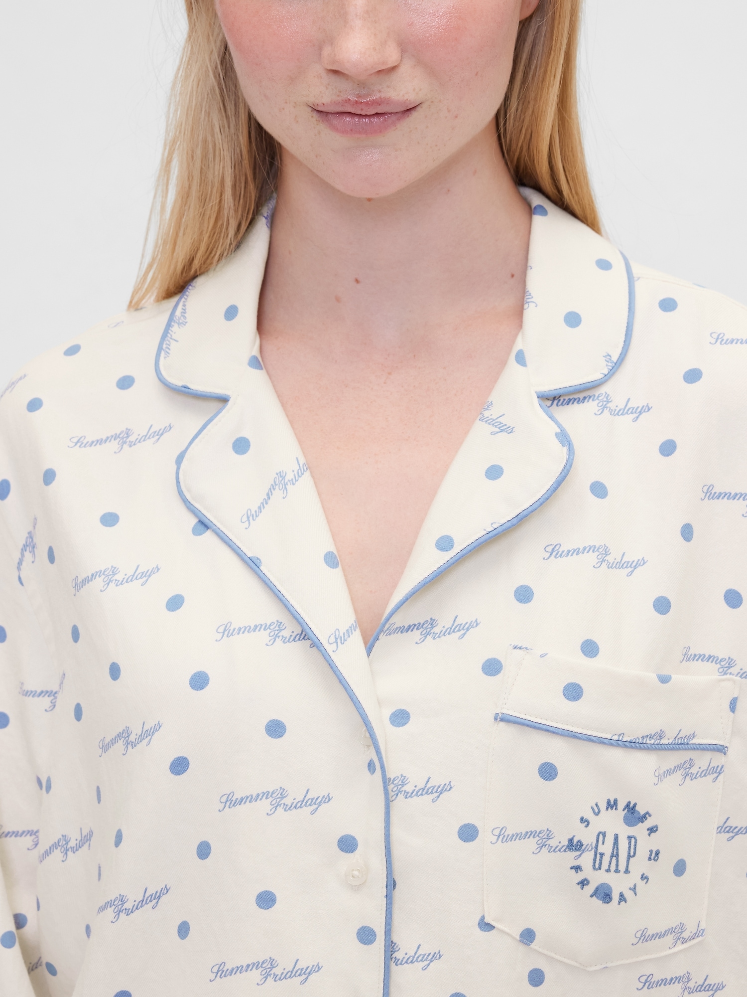 Женская рубашка Gap × Summer Fridays Relaxed Flannel Dotted PJ, цвет: Слоновая кость бежевый — фото 4