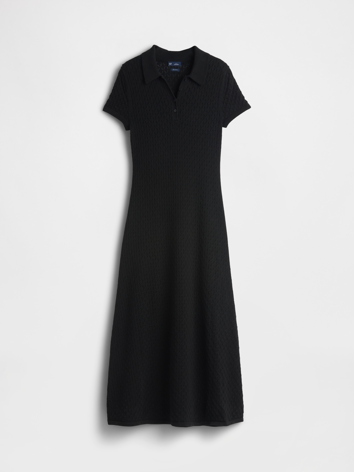 Pointelle Polo Maxi Sweater Dress