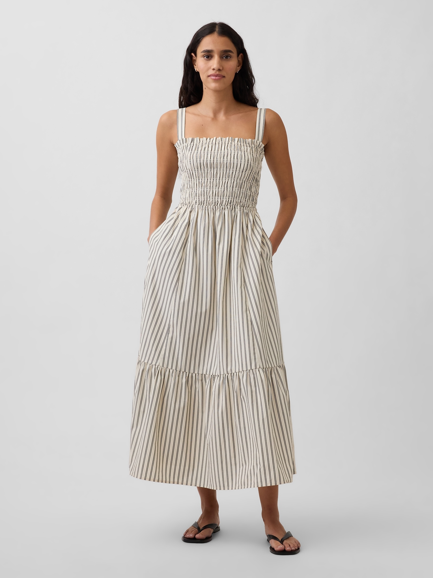 Poplin Smocked Bodice Maxi Dress