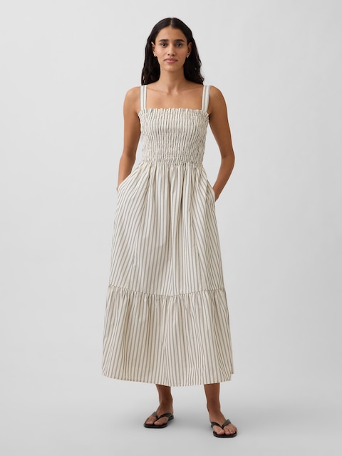 Poplin Smocked-Bodice Maxi Dress