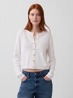 100% Cotton Relaxed Crop Cardigan Sweater