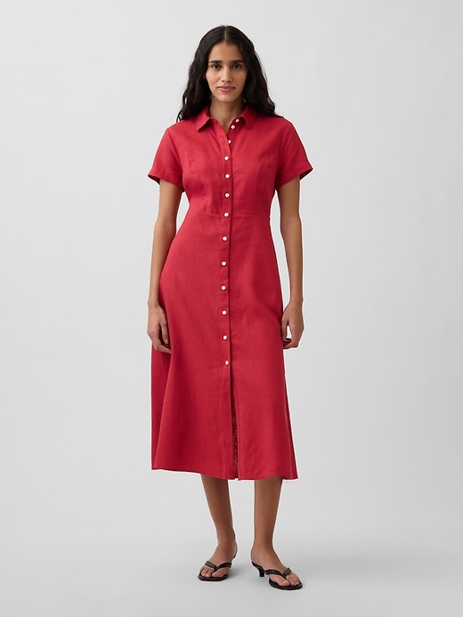 Image number 1 showing, Linen-Blend Midi Shirtdress